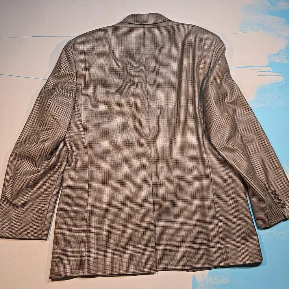Lauren Ralph Lauren 42R Men Brown Y2K Plaid‎ Silk Wool Blazer Canada Union Made